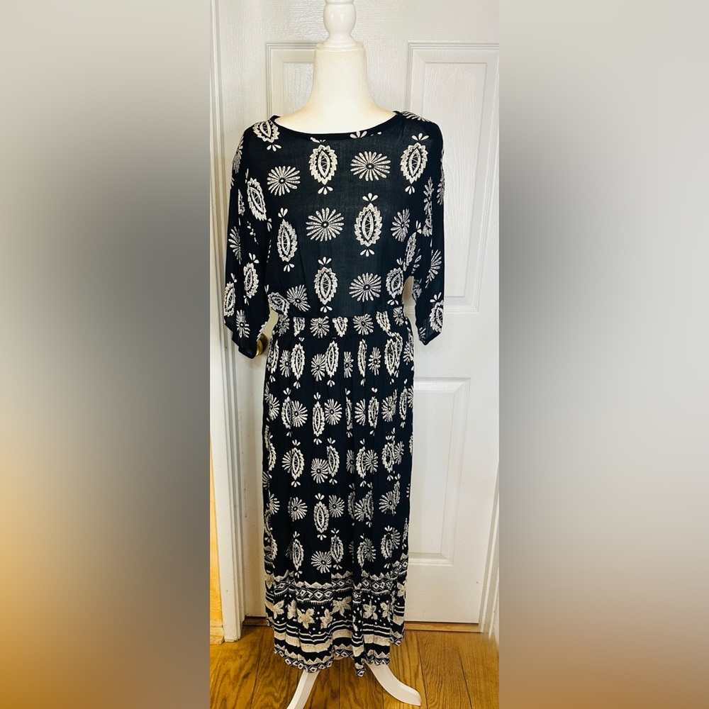 Exclusif By Whispers Flowy Comfy Two Piece Skirt Blouse Boho Black White Medium - Picture 7 of 16